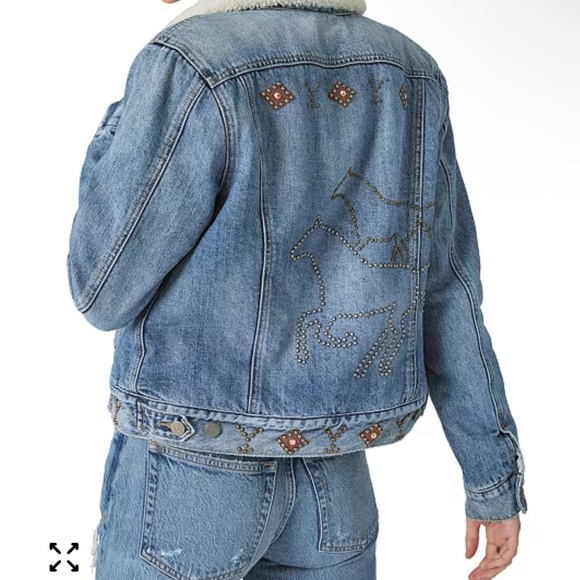 NWT Lucky Brand x Yellowstone Horse Embellished Faux Shearling Denim Jacket - - Picture 4 of 10